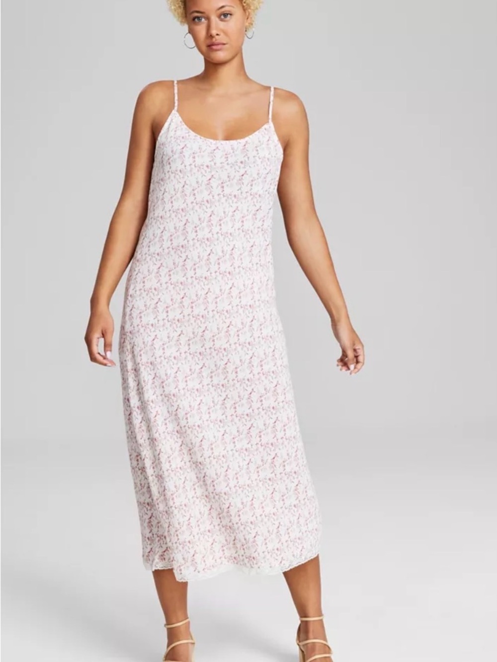 AND NOW THIS Sleeveless Floral Slip Dress - Pink/White M